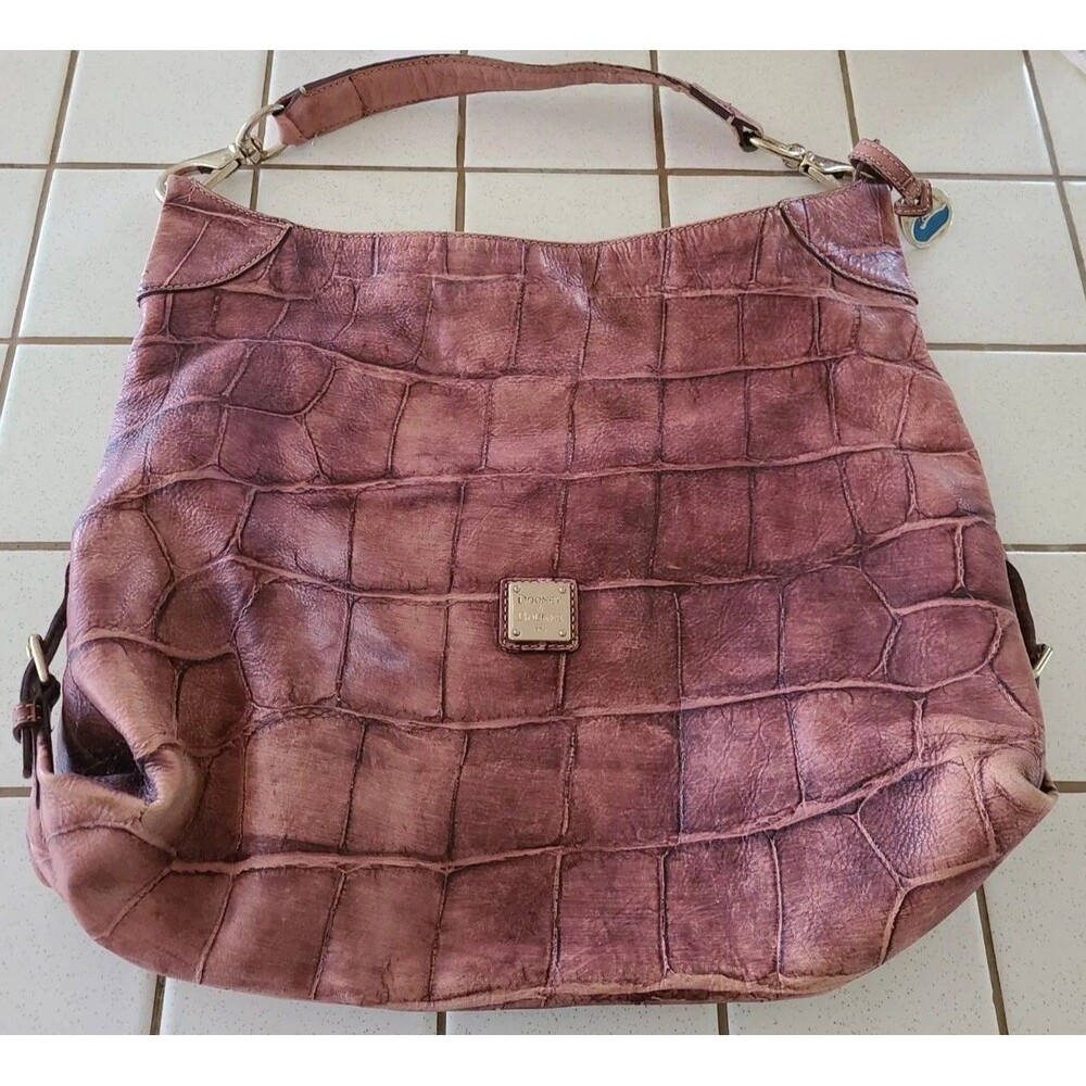 Dooney & Bourke Bag Purple Textured Genuine Large Leather Handbag Tote Purse